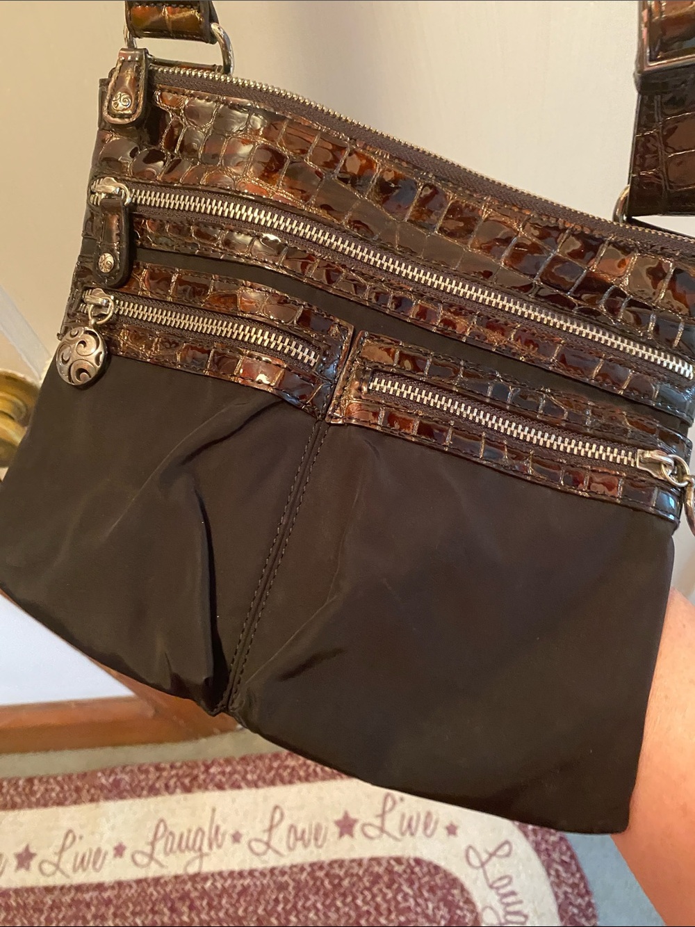 Brighton Black Croc-Texture Crossbody Bag